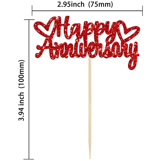 Gyufise 24Pcs Glitter Happy Anniversary Cupcake Toppers Anniversary Party Supplies Cake Decoration Wedding Celebration Party Decoration Supplies Red