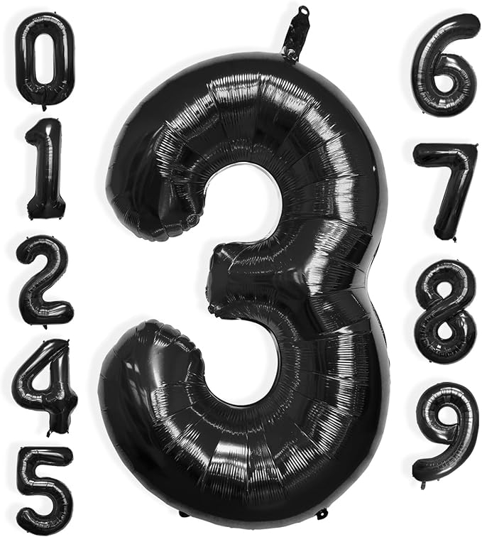 40 Inch Large Black Number Celebration and Decoration Balloon for Birthday Parties, Graduations, Anniversaries, Weddings, Photo Shoots, Special Events - Helium Foil Mylar (Black Number 3)