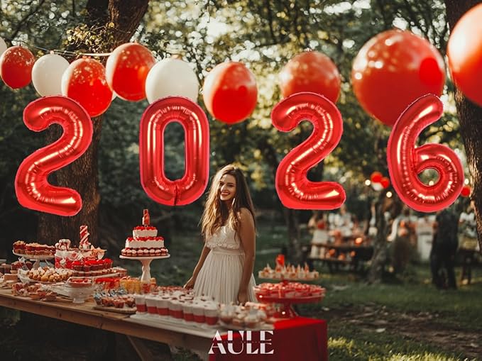 AULE 40 Inch Big Red 0 Balloon Number Large Foil Helium Number Balloons 0-9 Jumbo Giant Happy 0th Birthday Party Decorations for Boy or Girl Huge Mylar Anniversary Party Supplies