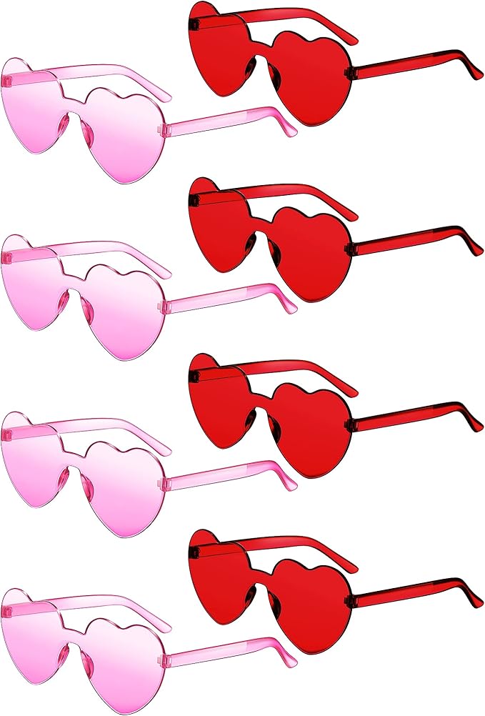 Frienda 8 Pairs Heart Shaped Sunglasses for Women Rimless Heart Glasses Candy Color Sunglasses for Party Favor