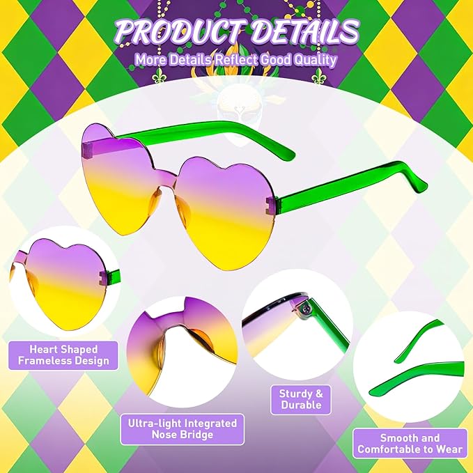 16 Heart Rimless Sunglasses Retro Colored Party Glasses Bulk Gradient Transparent Fun Eyeglasses for Unisex Adult