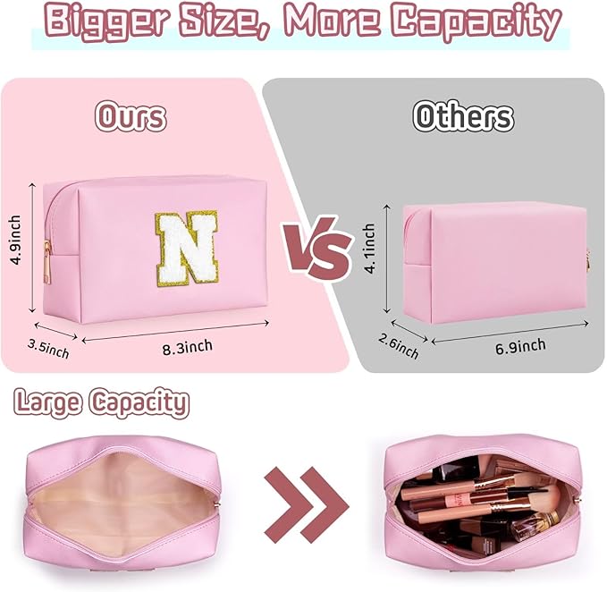 TOPEAST Women's Pink Waterproof Travel Toiletry Bag, Cute Monogrammed Makeup Pouch, Personalized Gift for Girlfriend, Wife, Valentine's Day, Anniversary, Preppy