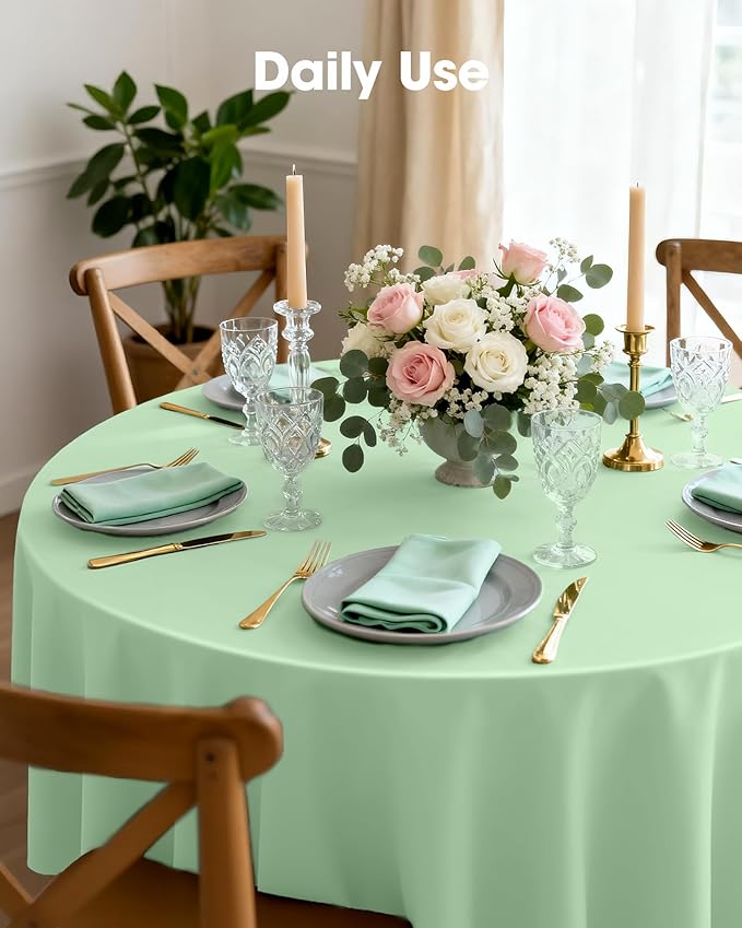 Pureegg Plastic Table Cloth Disposable 8 Pack, 84'' Round Table Cloths, Easter Party, Decorative Tablecloths, Round, Light, Pastel Plastic Cover, Leakproof & Sturdy, Sage Green