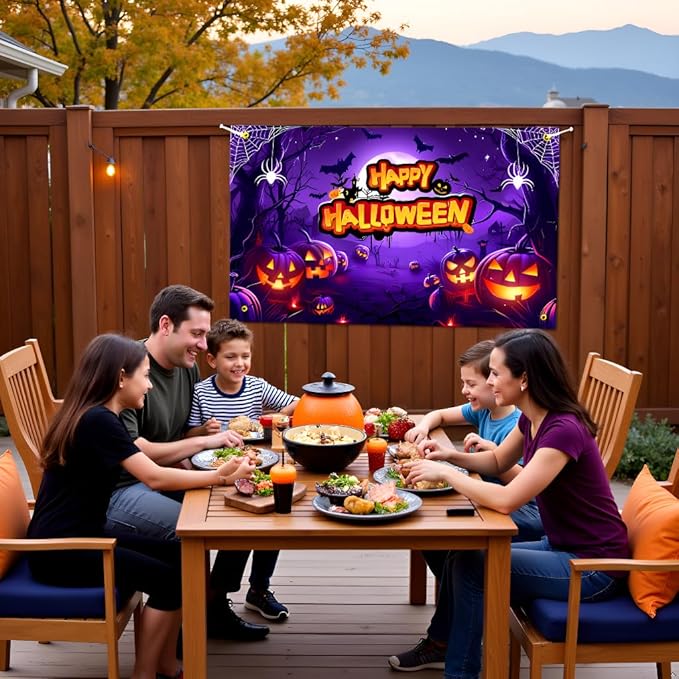 Large Halloween Party Banner and Backdrop for Indoor & Outdoor, Yard Garden Halloween Decorations & Party Supplies(Purple)