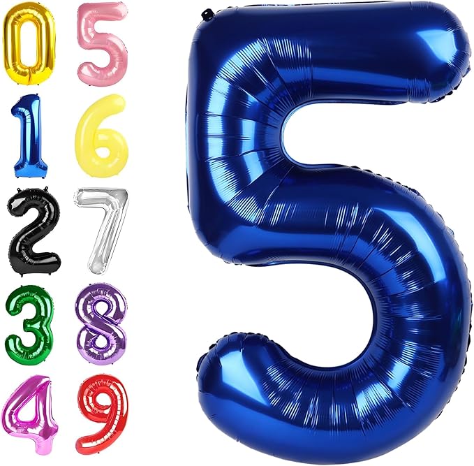 5 Number Balloons 40 Inch, Foil Balloons for Boys And Girls, Navy Blue Numbers Balloon for 5, 15, 25, 50 Birthday Party Decoration, Anniversary, Wedding, Single Supplies