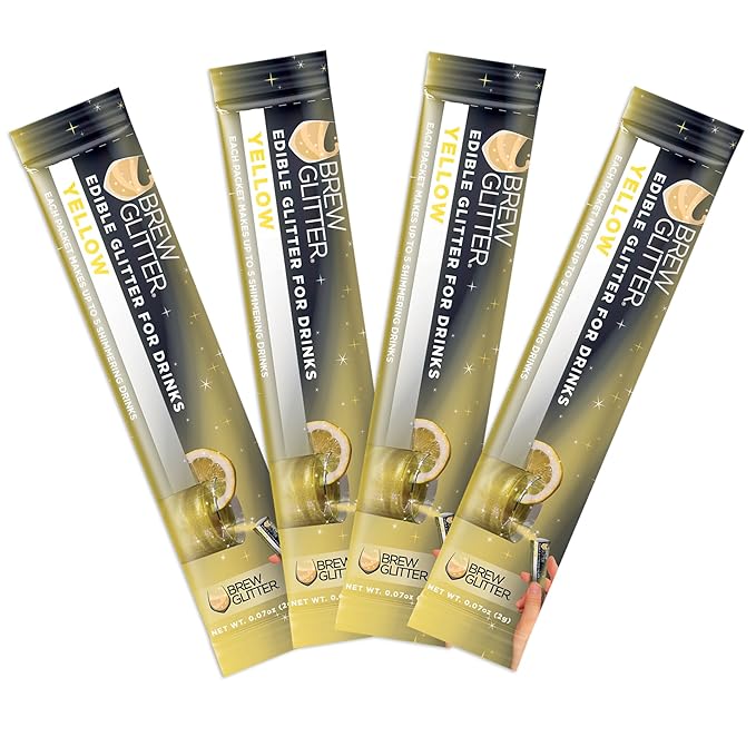 Brew Glitter Yellow Edible Drink Glitter 4 x 2g Packets for Cocktails, Beer, Wine & Beverages