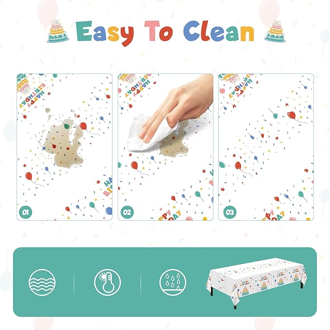 Childom 2 PCS Disposable Rectangular Tablecloths,Birthday Tablecloths, Waterproof Rectangular Table Cloths Suitable for Baby Party Decoration, 54" x 108" Disposable Plastic Table Cloths