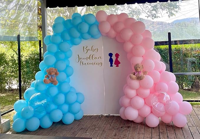 140Pcs Gender Reveal Balloon Garland Arch Kit - Pink and Blue Balloons Silver Latex Balloon for Boy or Girl Gender Reveal Decorations Birthday Party Baby Shower Celebration Anniversary (No Box)