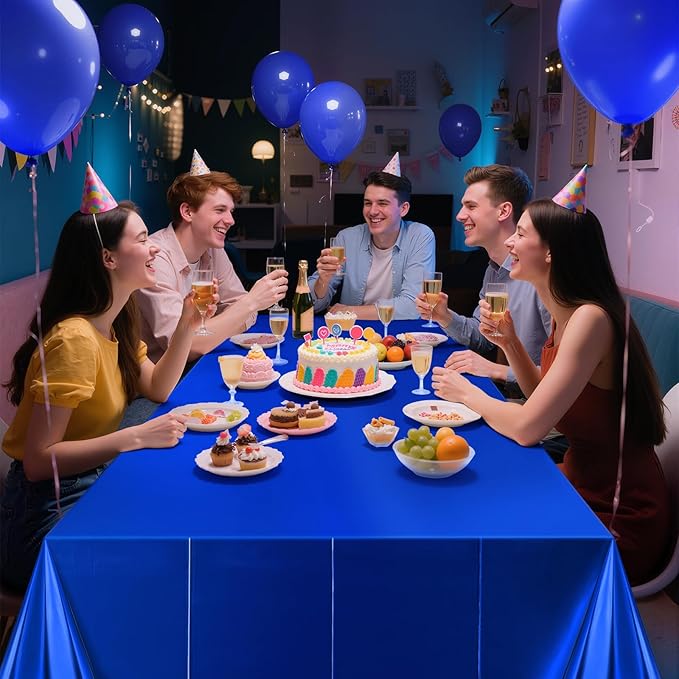 2 pcs Lake Blue Tablecloth Plastic -Stunning Metallic Matte Finish, 40" x 108" Baby Shower Blue Table Cloth, Perfect for Christmas Winter Birthday Party Wedding Grad Decorations