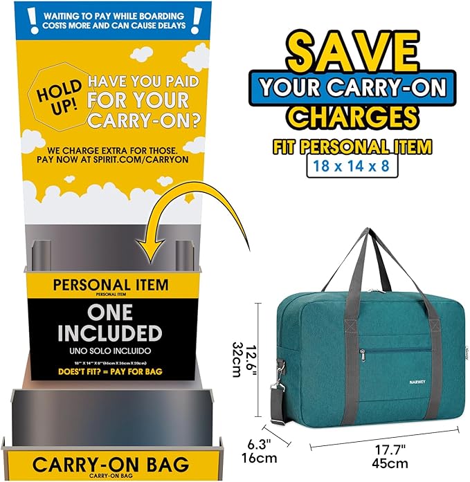 For Spirit Airlines Personal Item Bag Foldable Travel Duffel Bag Tote Carry on Luggage Duffle Overnight for Women and Men