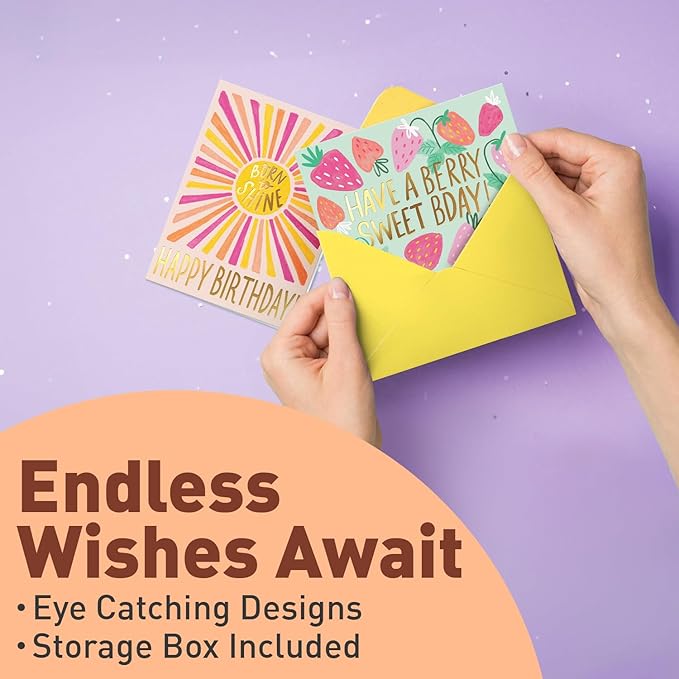 Sweetzer & Orange Happy Birthday Cards with Envelopes & Assortment Box. Variety Set of 24 Assorted Birthday Cards with Envelopes, Perfect Bulk Pack for Celebrations, Special Occasions, Friends-4x5.5"