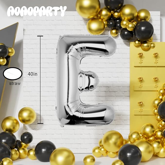 Letter Balloons 40Inch Large Giant big Foil Mylar Silver Balloons E for Birthday Party Decorations