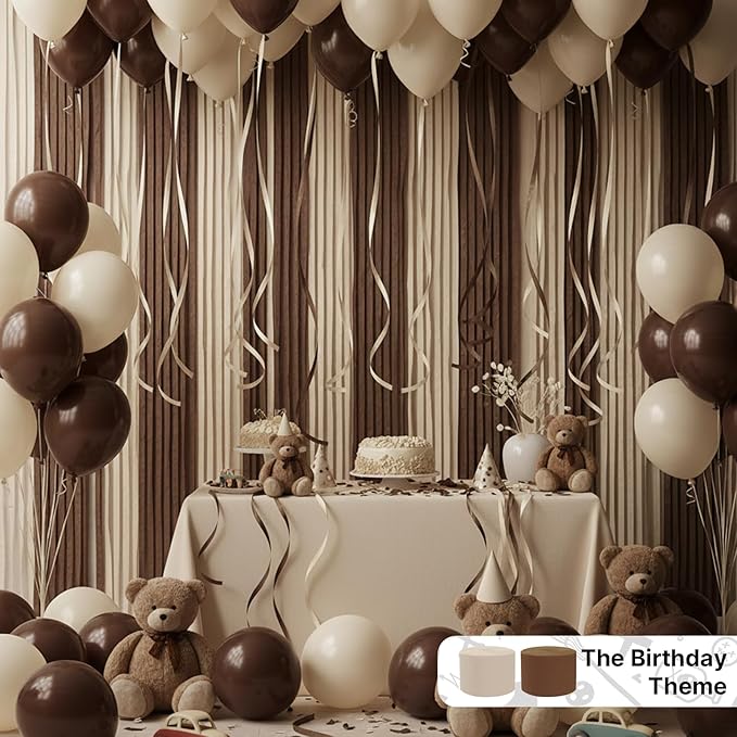 PartyWoo Brown Crepe Paper Streamers 4pcs 328ft Pack of Boho Neutral Sand White Crepe Paper Streamers for Birthday Baby Shower Wedding Graduation Anniversary Woodland Jungle Theme Party Decorations