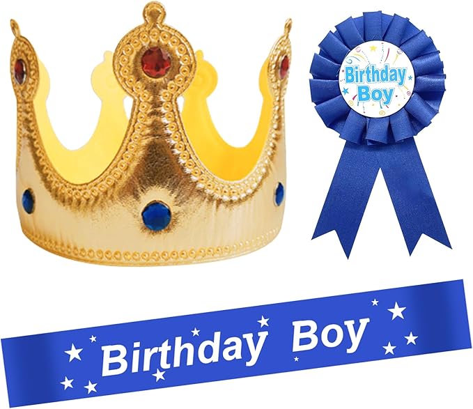 Birthday Party Set - King Crown, Sash, Decorations, Photo Props for Boys Kids Theme