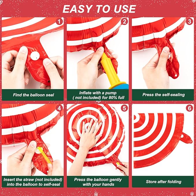 32Pcs Christmas Balloons, Christmas Candy Cane Foil Balloons with Ribbons, Red Green Mylar Balloon for Party Decorations