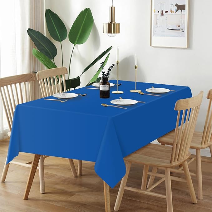 QIKSION Blue Plastic Table Cloth Disposable 3 Pack, 54 x 108 Inch Tablecloths for Patriotic Decorations, Birthday Party, Rectangle Table Cover