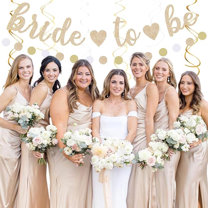 White Champagne Gold Boho Bachelorette Party-Decorations - 21pcs Women Bridal Shower Banner Garland,Bride To Be Paper Streamers Lanterns,Flower Tissue Pom Poms Fan Favors Wedding Decor Huglony