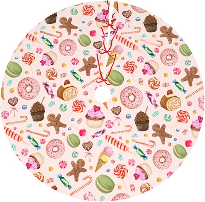 Candy Gingerbread Man Tree Skirt Xmas Tree Mat Christmas Ornaments Decorations Holiday Party Indoor Outdoor 36"