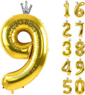 Gold Number 9 Balloon with Crown, 40 inch Gold Number Balloon 9th Birthday Party Decoration Gold Crown Balloons 0-9 for Birthday Party Anniversary Decorations Supplies