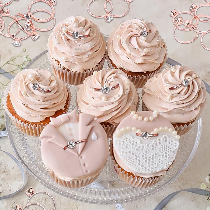 Whaline 36 Packs Diamond Engagement Rings Bridal Shower Rings for Wedding Table Decorations, Party Supply, Favor Accents, Cupcake Toppers