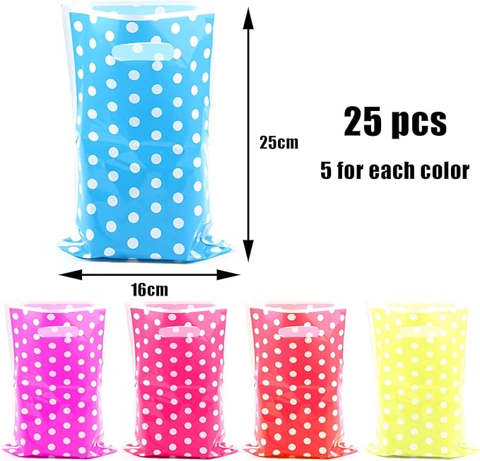 25 Pcs Kids Party Favors - Birthday Candy Bags, Polka Dot Pattern (5 Colors)