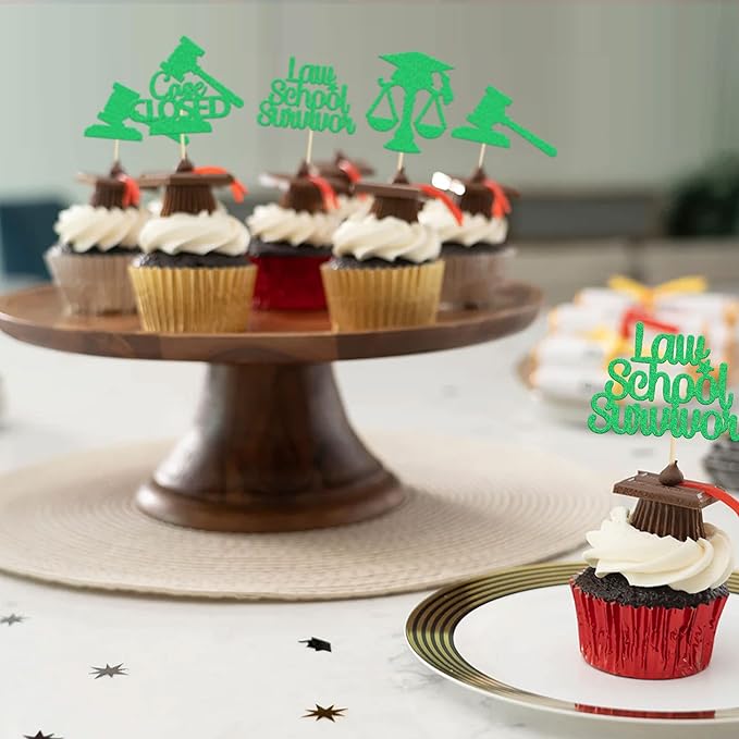Gyufise 24Pcs Green 2026 Lawyer Graduation Cupcake Toppers Glitter Class Of 2026 Lawyer Grad Cake Toppers Cap Diploma Cupcake Picks 2026 Graduation Theme Party Cake Decorations Supplies