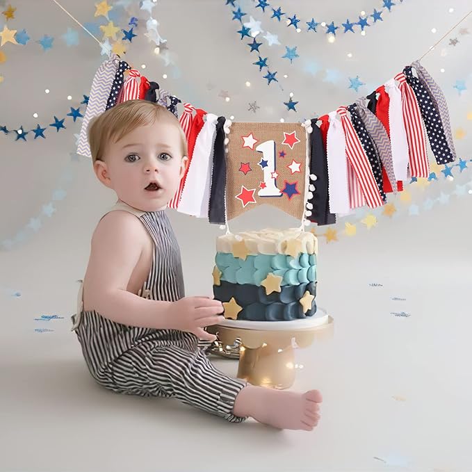 Red White and Blue High Chair Banner - 4th of July & Birthday Patriotic 1st Birthday Party Supplies, Independence Day Decorations