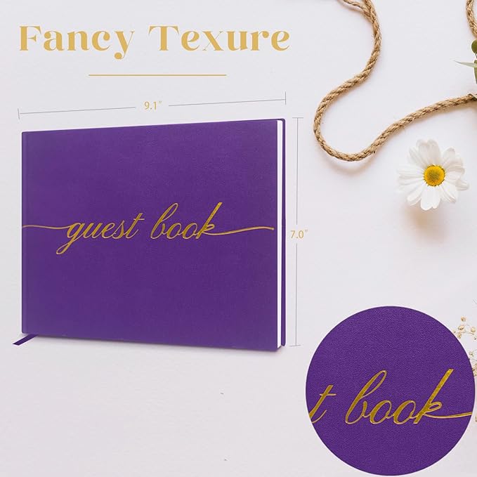 Elegant Wedding Guest Book - Perfect for Wedding Receptions, Baby Showers, Birthdays and Special Events - Polaroid Guest Book with 110 Lined Pages for Sign-in and Photos -Hardcover (Purple)