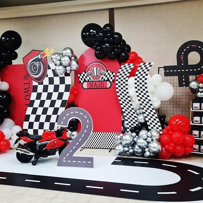 Red and Black Silver Balloon Arch Kit - 201Pcs Explosion Star Red Black Metallic Silver Balloon Garland kit Different Size Balloons for Anniversary Birthday Racing Car Poker Party Decoration