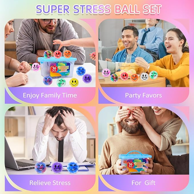 36 Pack Stress Balls, Easter Basket Stuffers, Squishy Ball for Adults, Squeeze Balls to Relax, Anti-Anxiety Fidget Balls for Party Favors, Birthday Gifts, Goodie Bag Stuffers