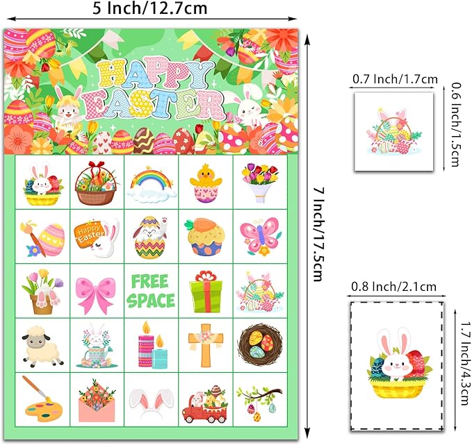 JGCWorker Easter Day Bingo Game Set - Fun Party Supplies for Kids and Adults, 24 Players, Colorful Spring Themed Bingo Craft Cards for School Classroom, Family Activities Party Favors for Kids Adults