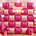 50Pcs Hot Pink and Rose Gold Square Foil Balloons Wall Backdrop, Double Sided Metallic Foil Balloons Tunnel Arch Garland Kit for Photo Booth Birthday Wedding Halloween Christmas Party Decorations