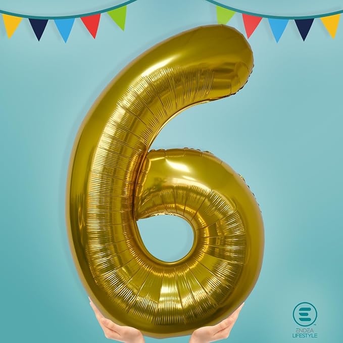 40 Inch Large Gold Number Celebration and Decoration Balloon for Birthday Parties, Graduations, Anniversaries, Weddings, Photo Shoots, Special Events - Helium Foil Mylar (Gold Number 6)