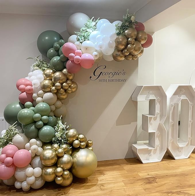152Pcs Pink and Green Balloon Garland Arch Kit - Sage Green and Pink White Sand Gold Different Size Balloons for Girl Baby Shower Wedding Birthday Jungle Safari Woodland Party Decorations