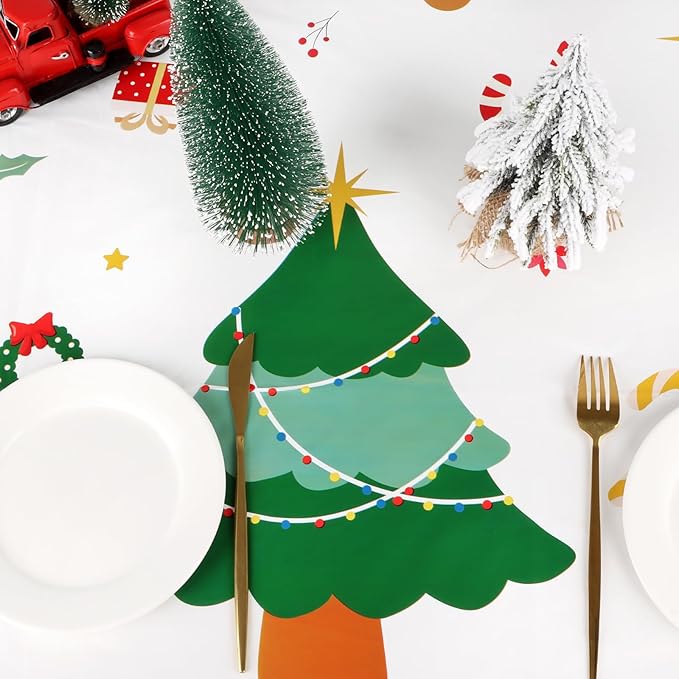 Hxezoc 3 Pack Disposable Plastic Christmas Tree Tablecloth, 54 x 108 Inches Christmas Party Table Cover for Xmas Winter Holiday New Year Home Dinner Decorations