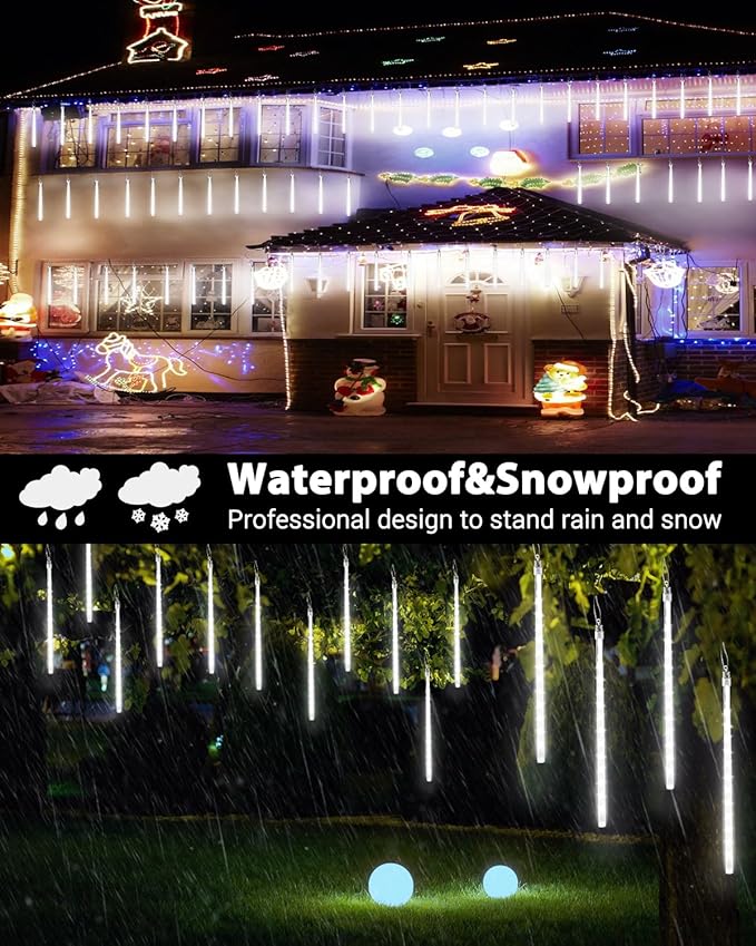 iBaycon 20 Tubes 640 LED Meteor Shower Rain Lights, 15.7 inches Cascading Icicle Lights Waterproof Outdoor, Connectable Falling Raindrop Light with Timer for Holiday Party Christmas Decorations