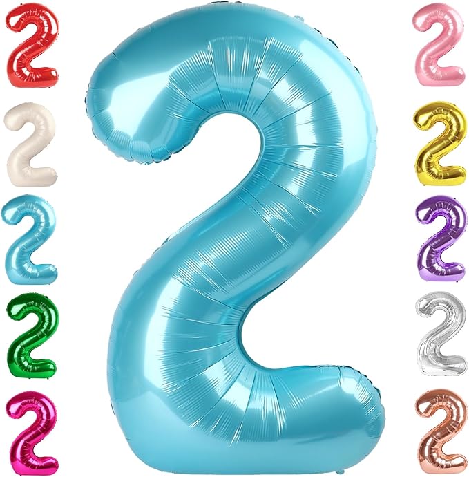 2 Numbers Balloon 40 Inch Pearl Blue Two Balloon Number Birthday Decor, 2nd 12 21st Party Celebration Decorations Graduations Wedding Baby Shower