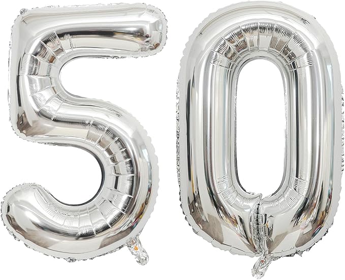 Giant Silver Number 50 Balloons, 40 Inch Jumbo Number 50, Large Foil Mylar Balloons for Girls Women 50th Birthday Party Decorations, 50 Anniversary Events Decorations