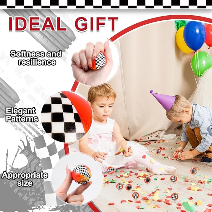 24 PCS Racing Car Stress Balls for Kids Party Favors, 1.57 Inch Anxiety Relief Fidget Sensory Toys, Racing Car Theme Squeeze Balls Bulk for Birthday Goodie Bags, Carnival Gifts & Classroom Prizes