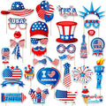 Independence Day Photo Booth Props with Sticks,4th of July Photo Booth Props,Patriotic Party Decorations (25CT)