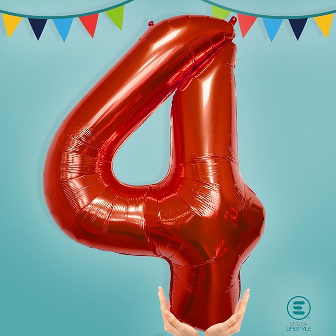 40 Inch Large Red Number Celebration and Decoration Balloon for Birthday Parties, Graduations, Anniversaries, Weddings, Photo Shoots, Special Events - Helium Foil Mylar (Red Number 4)