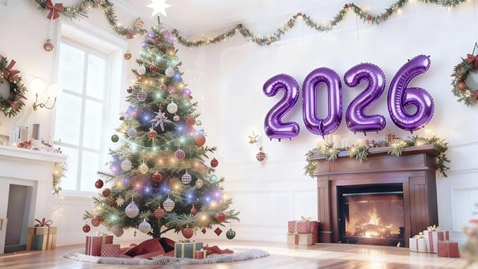 2026 Purple Balloon Numbers 40 Inch, Nye Decor Party Decorations Happy New Year, Class of 2026 Decorations Party Supplies