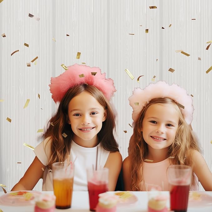 2 Pack Foil Fringe Backdrop - White Shiny Tinsel Curtains for Party Decoration/Photo Booth Props - 3.3x6.6 FT Metallic Foil Backdrop for Birthday, Wedding, Graduation, Christmas.
