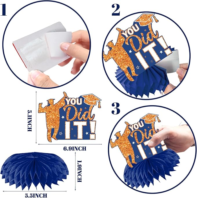 12pcs Graduation Table Decorations,Orange and Blue Graduation Decorations Graduation Centerpieces for Tables Class of 2026 Centerpieces Honeycomb for 2026 Congrats Grad Table Decor (Orange and Blue)