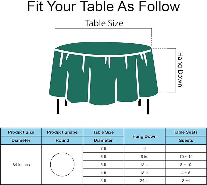 Dark Green PEVA Tablecloths 2 Pack - 84 Inch Circle, 6 ft Round - Disposable Table Covers for BBQ, Birthday, Wedding Parties - Hunter Green, Forest Green