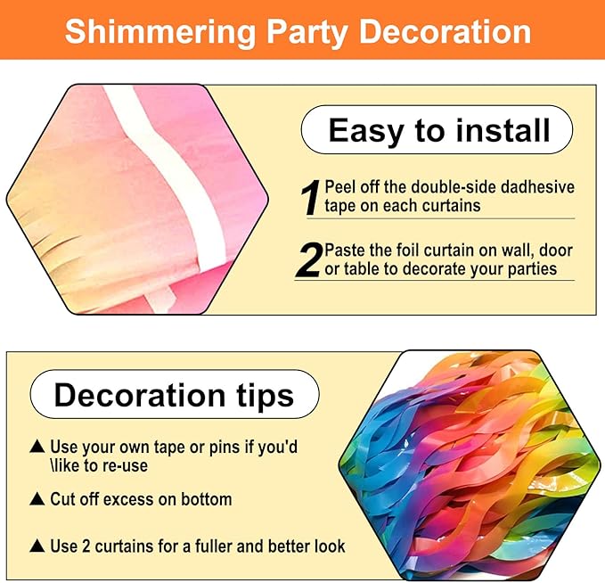 4 Pack Dark Rainbow Wave Foil Fringe Curtain Backdrop, 3.28Ft x 8.2Ft Metallic Tinsel Foil Fringe Streamer Curtains for Photo Booth, Mother's Day, Easter, Birthday, Wedding Party Decoration