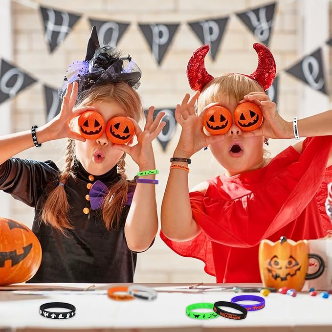 JUNEBRUSHS 42Pcs Halloween Silicone Bracelets Halloween Favors Supplies Rubber Wristbands for Kids Party Goodie Bag Stuffers Fillers Decorations Accessories (6 Designs)