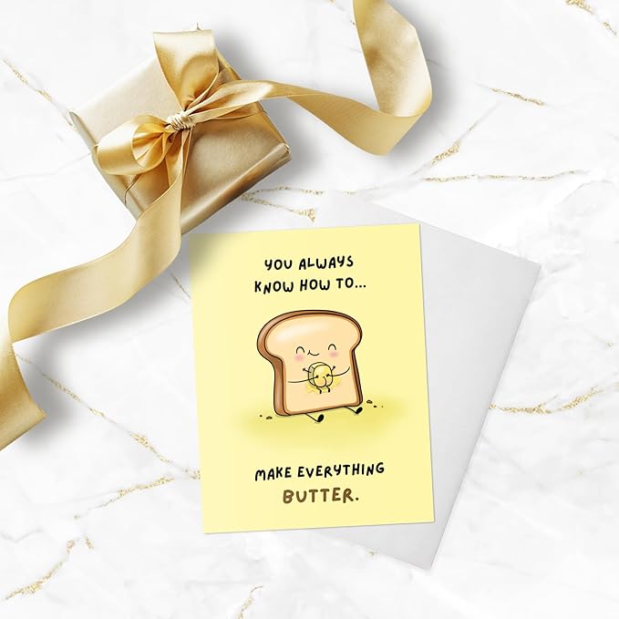 ALY LOU Mothers Day Card Anniversary Birthday for Mom Dad Wife Husband Girlfriend Boyfriend Stepmom Aunt Parents – Cute Funny Punny Greeting Card for Fathers Day – Blank Inside (Everything Butter)