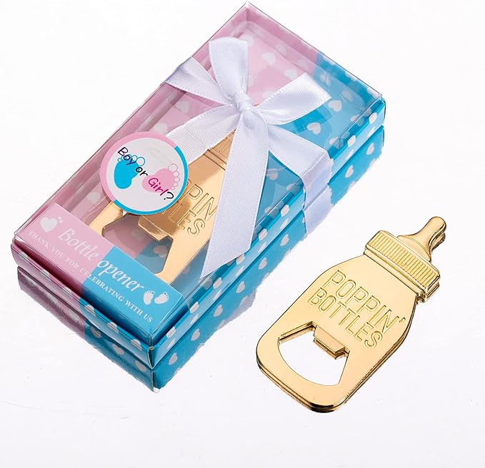 24Pack Baby Bottle Openers for Baby Shower Favors, Gifts, Decorations Souvenirs, Poppin Bottles Openers with Gifts Box used for Guests Gender Reveal Party Favors,Boy or Girl?Twin Party Supplies