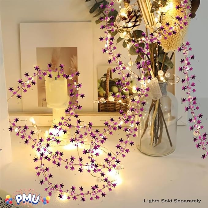 PMU 25 Ft Star Wire Shiny Garland Hot Pink - Halloween, Christmas Party, Wedding, Birthday, Festive Home Decoration Ornament Hot Pink